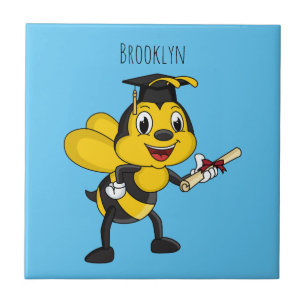 Happy cartoon bee graduation tile