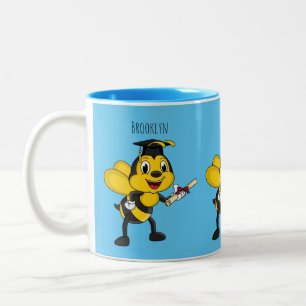 Happy cartoon bee graduation Two-Tone coffee mug