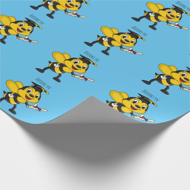 Happy cartoon bee graduation wrapping paper (Corner)