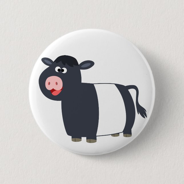 Happy Cartoon Belted Galloway Cow Button Badge (Front)