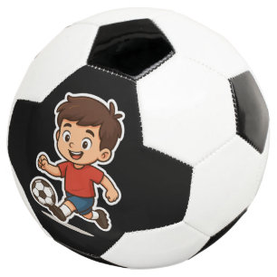 Happy Cartoon Boy Playing Soccer Football