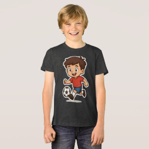 Happy Cartoon Boy Playing Soccer Tri-Blend Shirt