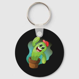 Happy Cartoon Cactus Plant Key Ring
