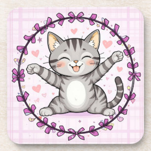 Happy Cartoon Cat Illustration Coaster