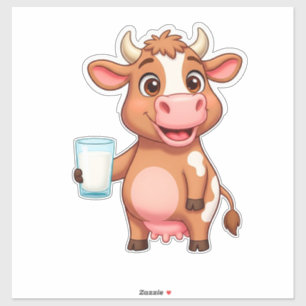 Happy Cartoon Cow With Milkshake Cup For Kids