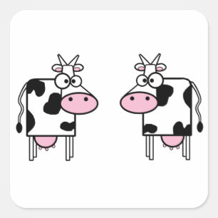 Happy Cartoon Cows Square Sticker