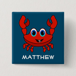 Happy Cartoon Crab Personalised Kids 15 Cm Square Badge