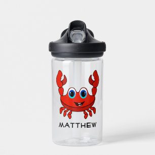 Happy Cartoon Crab Personalised Kids Water Bottle