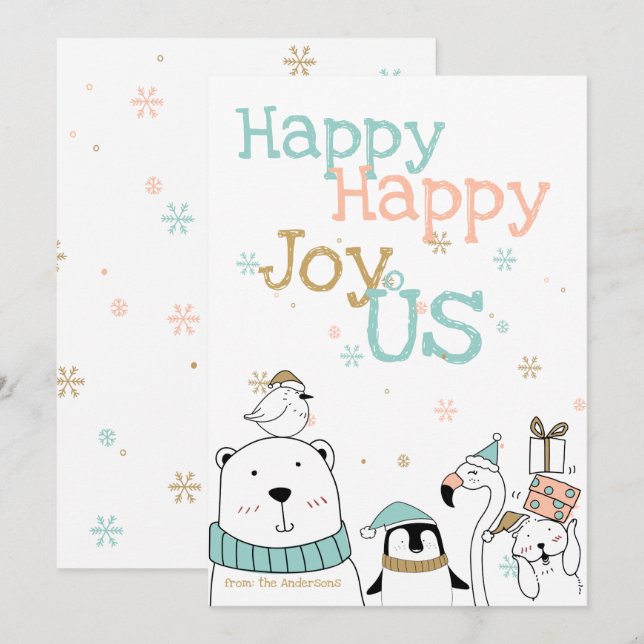 Happy Cartoon Critters Christmas Invitation (Front/Back)