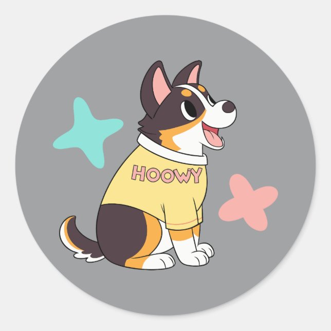 Happy Cartoon Dog Classic Round Sticker (Front)