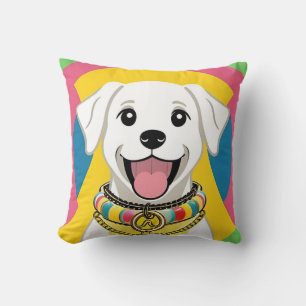 Happy Cartoon Dog Cute Fun Pet Lover Home Décor Cushion