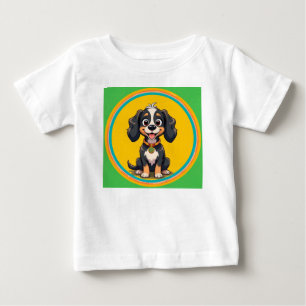 Happy Cartoon Dog in a Colourful Circular Frame Baby T-Shirt