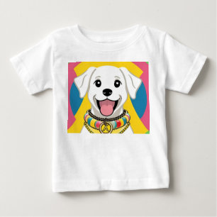 Happy Cartoon Dog with Colourful Collar Baby T-Shirt