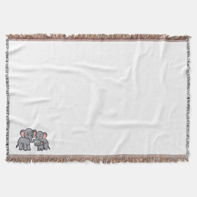 Happy Cartoon Elephant Family Throw Blanket (Front)