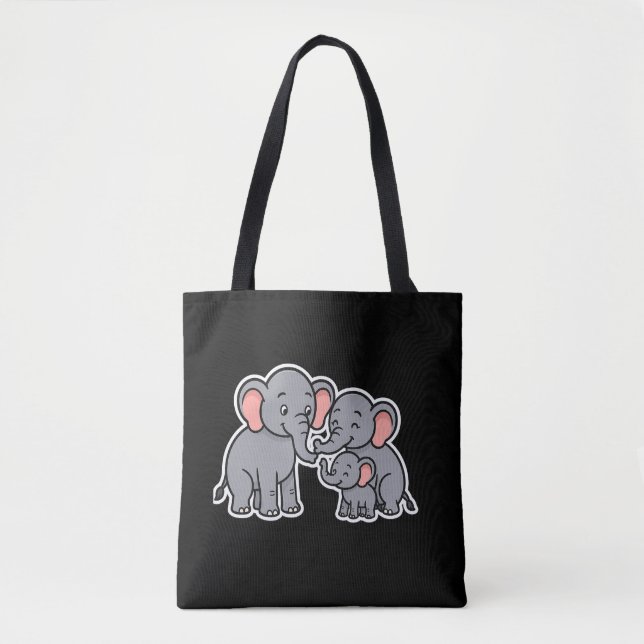 Happy Cartoon Elephant Family Tote Bag (Front)