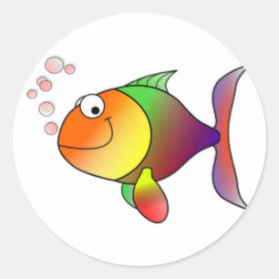Happy Cartoon Fish Classic Round Sticker