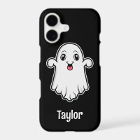 Happy Cartoon Ghost With Personalizable Name Black