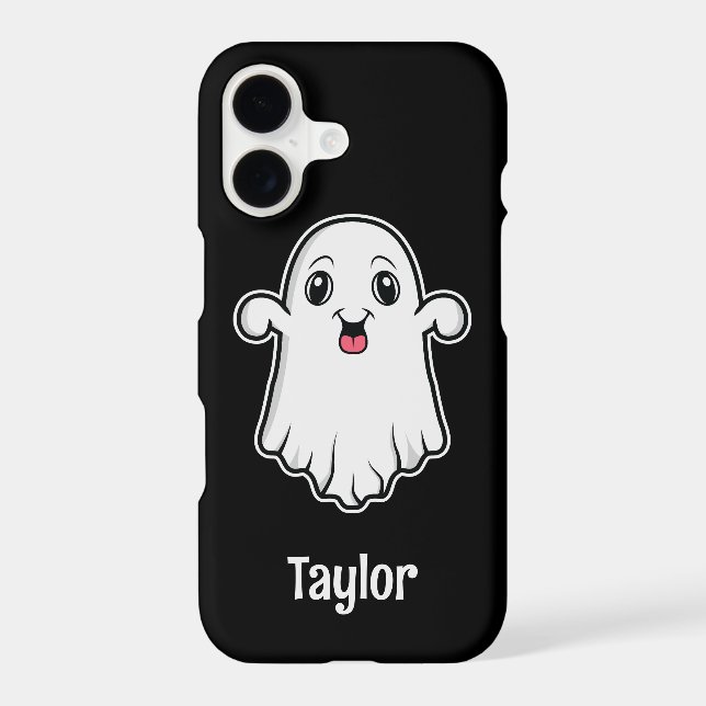 Happy Cartoon Ghost With Personalizable Name Black (Back)