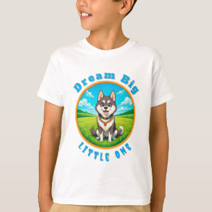 Happy Cartoon Husky Dog Sitting Outdoors T-Shirt