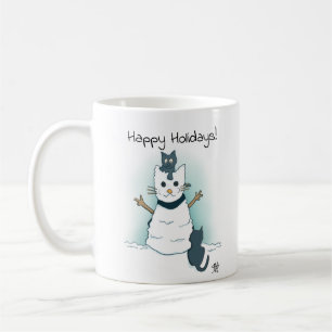 Happy Cartoon Kittens playing in Snow Holiday Coffee Mug
