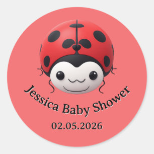 Happy Cartoon Ladybug baby shower Classic Round Sticker