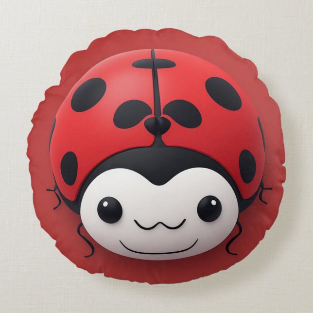 Happy Cartoon Ladybug nursery decor Round Cushion (Front)
