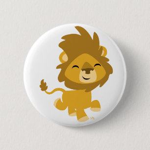 Happy Cartoon Lion Button Badge