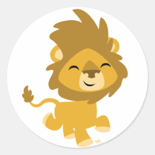 Happy Cartoon Lion round sticker