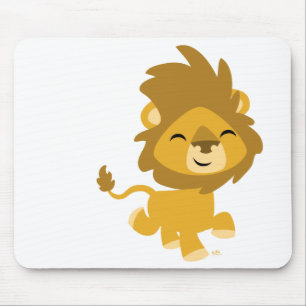 Happy Cartoon Lion round sticker Mouse Mat