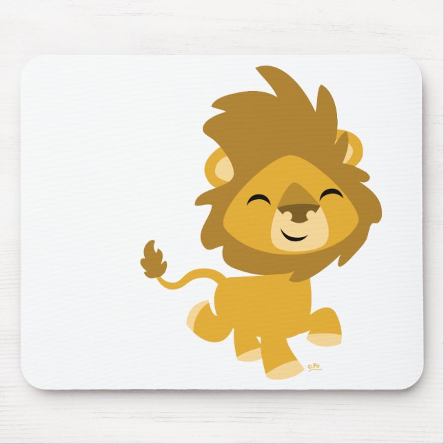 Happy Cartoon Lion round sticker Mouse Mat (Front)