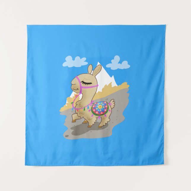 Happy Cartoon Llama Tapestry (Front)