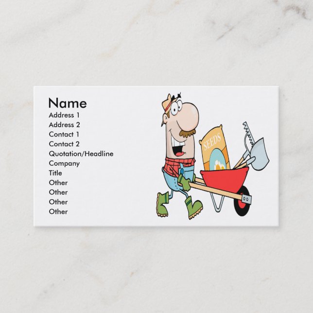 happy cartoon man gardening gardener business card (Front)