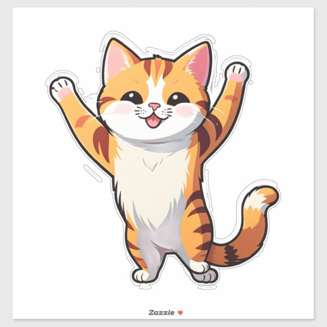 Happy Cartoon Orange Cat Raising Paws (Sheet)