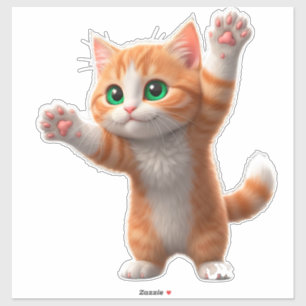 Happy Cartoon Orange Cat Raising Paws