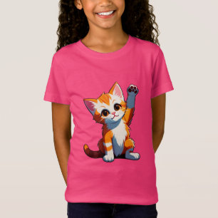 Happy Cartoon Orange Cat Raising Paws T-Shirt