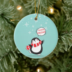 Happy Cartoon Penguin Ceramic Tree Decoration