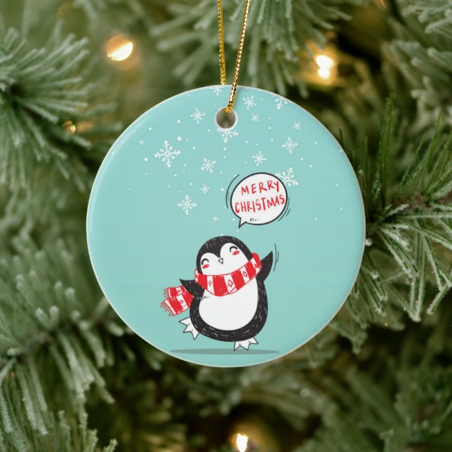 Happy Cartoon Penguin Ceramic Tree Decoration (Tree)