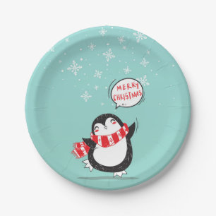 Happy Cartoon Penguin Paper Plate