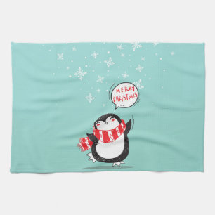 Happy Cartoon Penguin Tea Towel
