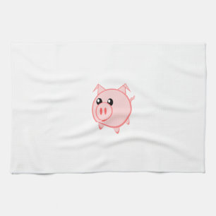Happy Cartoon Pig Tea Towel