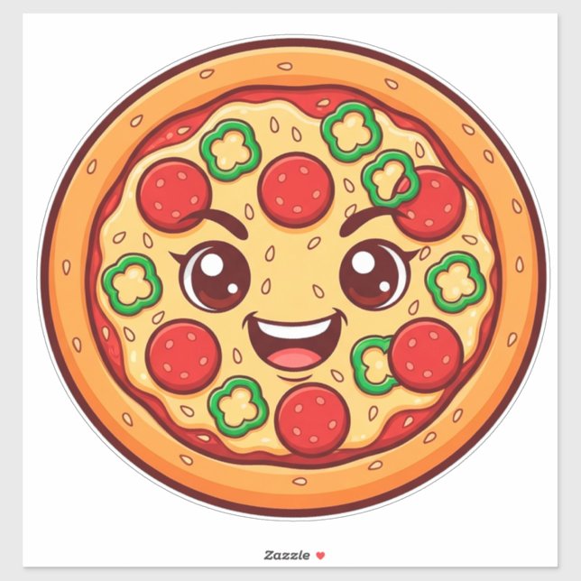 Happy Cartoon Pizza With Pepperoni (Sheet)