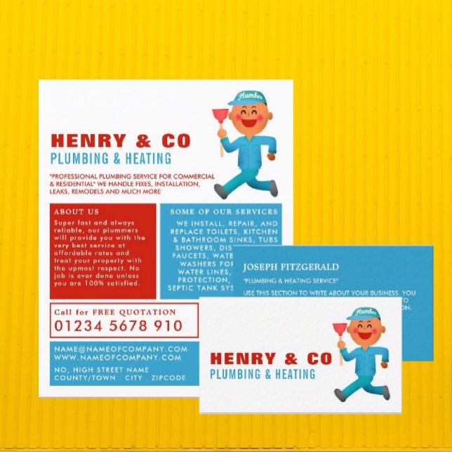 Happy Cartoon Plumber, Plumber, Plumbing Business Card (Creator Uploaded)