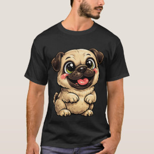 Happy Cartoon Pug - Cute Smiling Puppy Art T-Shirt