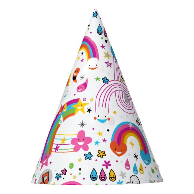 Happy Cartoon Rainbows and Shapes Seamless Pattern Party Hat (Front)