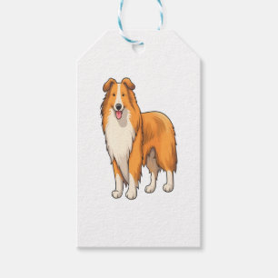 Happy Cartoon Rough Collie Gift Tags
