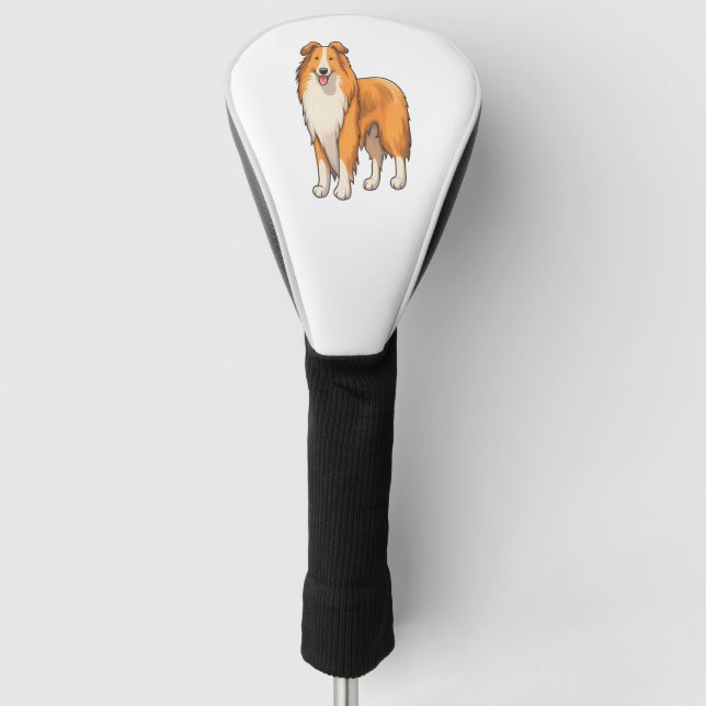Happy Cartoon Rough Collie  Golf Head Cover (Front)