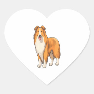 Happy Cartoon Rough Collie Heart Sticker