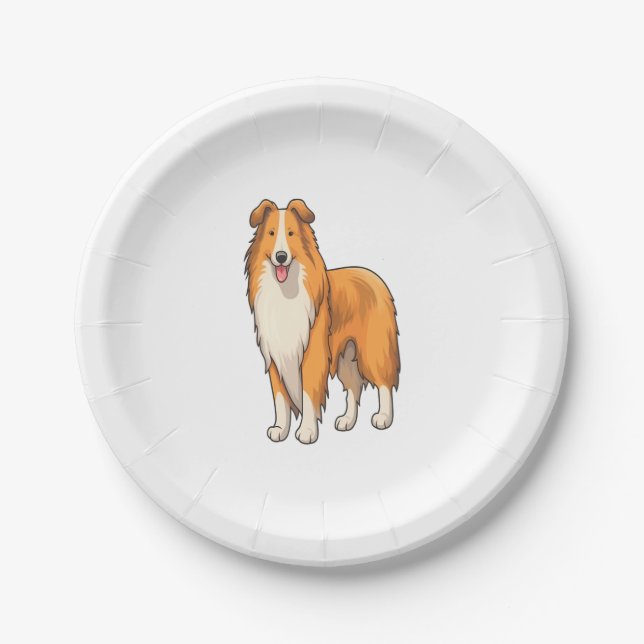 Happy Cartoon Rough Collie  Paper Plate (Front)