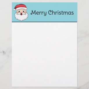 Happy Cartoon Santa Claus Head On Blue And Text Custom Letterhead