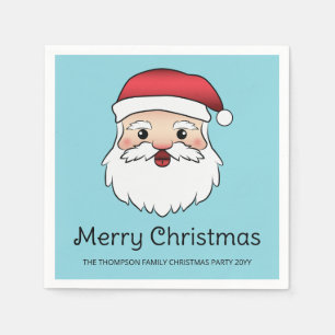 Happy Cartoon Santa Claus Head On Blue And Text Napkin